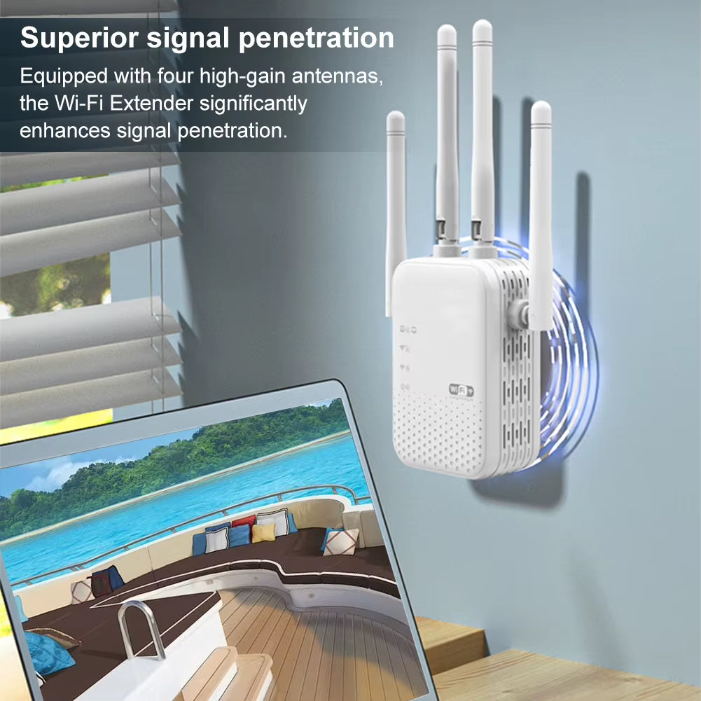 1200Mbps Wifi Signal Booster 4 External Antennas 5Ghz & 2.4Ghz Dual-Band Internet Extender for Home Office