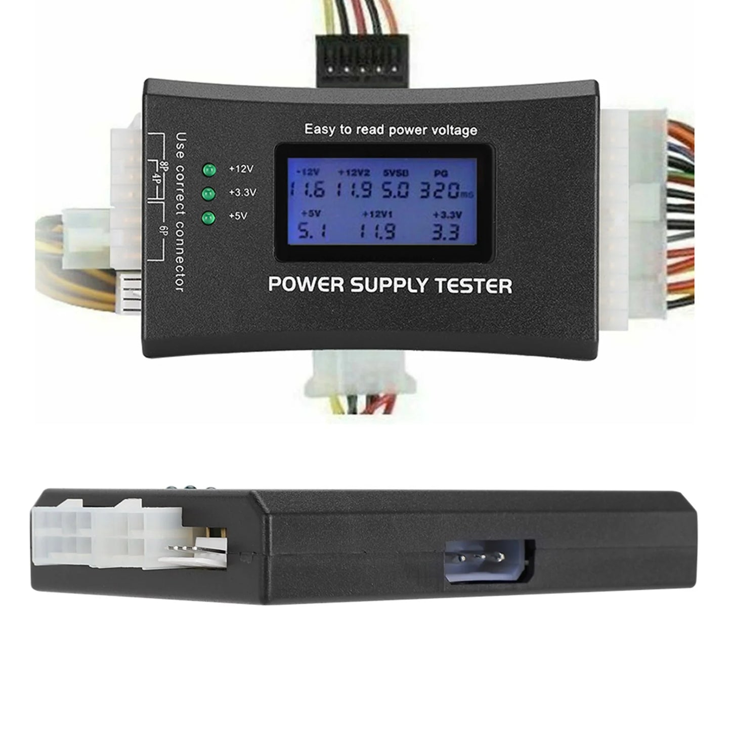 Computer Power Supply Diagnostic Tool with LCD Screen for PC Testing and Repair