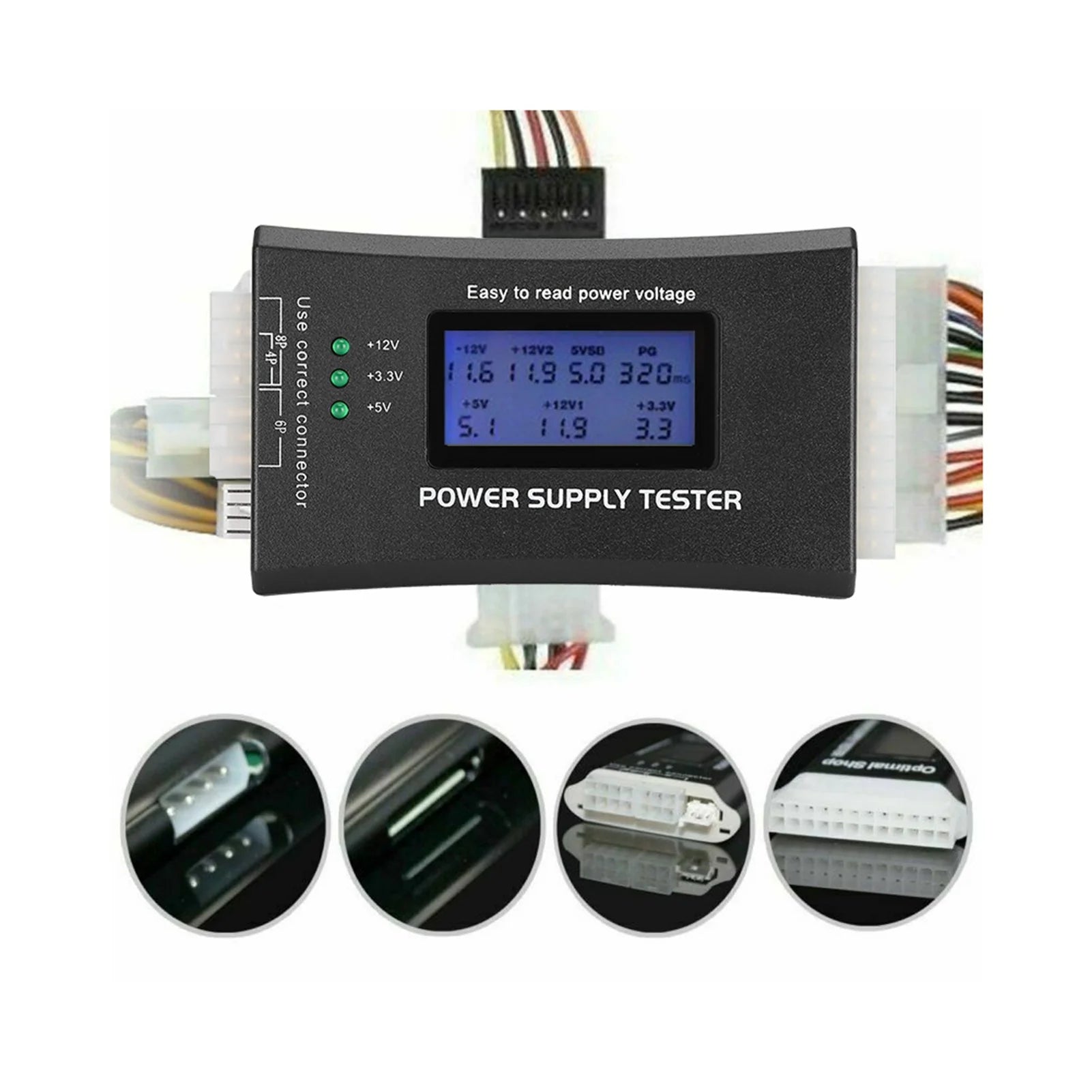 Computer Power Supply Diagnostic Tool with LCD Screen for PC Testing and Repair