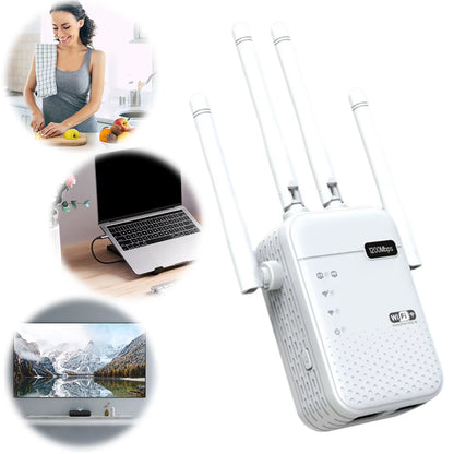 1200Mbps Wifi Signal Booster 4 External Antennas 5Ghz & 2.4Ghz Dual-Band Internet Extender for Home Office